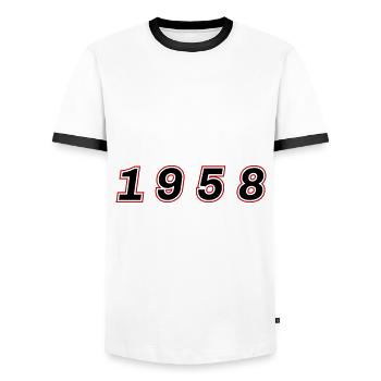 1958 Year Number - Men's Ringer Shirt - white/black - Front - AI Model Female 172 light (172cm) & AI Model Male 178 dark (178cm)