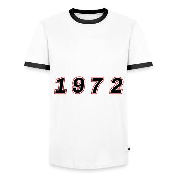 Numéro de l’année 1972 - T-shirt contrasté Homme - blanc/noir - Devant - AI Model Female 172 light (172cm) & AI Model Male 178 dark (178cm)