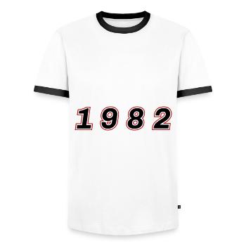 Numéro de l’année 1982 - T-shirt contrasté Homme - blanc/noir - Devant - AI Model Female 172 light (172cm) & AI Model Male 178 dark (178cm)