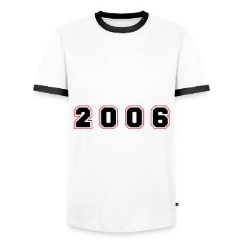 2006 Year Number - Men's Ringer Shirt - white/black - Front - AI Model Female 172 light (172cm) & AI Model Male 178 dark (178cm)