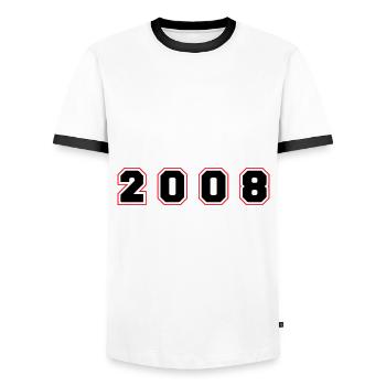 2008 Year Number - Men's Ringer Shirt - white/black - Front - AI Model Female 172 light (172cm) & AI Model Male 178 dark (178cm)