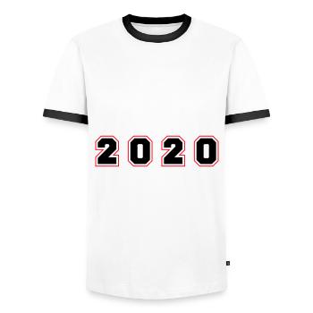 2020 Year Number - Men's Ringer Shirt - white/black - Front - AI Model Female 172 light (172cm) & AI Model Male 178 dark (178cm)