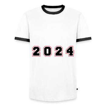 2024 Jahr Zahl - Männer Kontrast-T-Shirt - Weiß/Schwarz - Vorne - AI Model Female 172 light (172cm) & AI Model Male 178 dark (178cm)