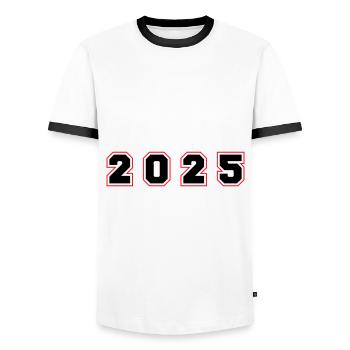 2025 Jahr Zahl - Männer Kontrast-T-Shirt - Weiß/Schwarz - Vorne - AI Model Female 172 light (172cm) & AI Model Male 178 dark (178cm)