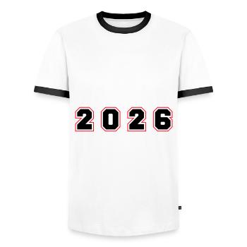 2026 Year Number - Men's Ringer Shirt - white/black - Front - AI Model Female 172 light (172cm) & AI Model Male 178 dark (178cm)