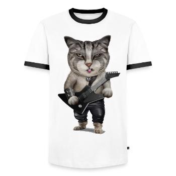 METALCAT - Männer Kontrast-T-Shirt - Weiß/Schwarz - Vorne - AI Model Female 172 light (172cm) & AI Model Male 178 dark (178cm)