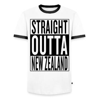 New Zealand - Men's Ringer Shirt - white/black - Front - AI Model Female 172 light (172cm) & AI Model Male 178 dark (178cm)