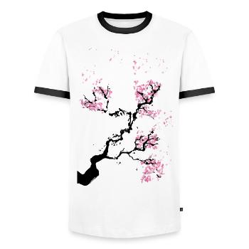 Japon fleur de cerisier - T-shirt contrasté Homme - blanc/noir - Devant - AI Model Female 172 light (172cm) & AI Model Male 178 dark (178cm)