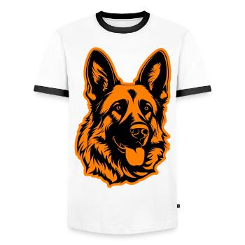 Tête de chien de berger allemand - T-shirt contrasté Homme - blanc/noir - Devant - AI Model Female 172 light (172cm) & AI Model Male 178 dark (178cm)