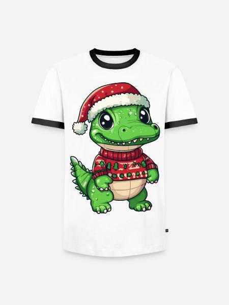 Alligator Christmas Comic - Men's Ringer Shirt - white/black