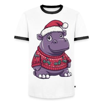 Nilpferd Weihnachten Comic - Männer Kontrast-T-Shirt - Weiß/Schwarz - Vorne - AI Model Female 172 light (172cm) & AI Model Male 178 dark (178cm)