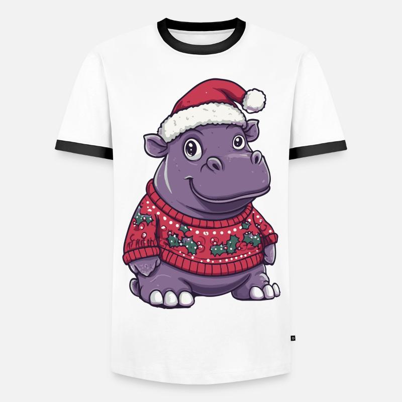 Hippopotamus Christmas Comic - Men's Ringer Shirt - white/black
