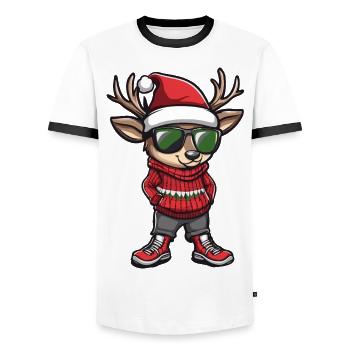 Hirsch Weihnachten Comic Cool - Männer Kontrast-T-Shirt - Weiß/Schwarz - Vorne - AI Model Female 172 light (172cm) & AI Model Male 178 dark (178cm)