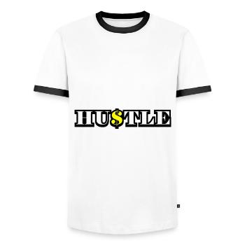 Hustle Quota - Men's Ringer Shirt - white/black - Front - AI Model Female 172 light (172cm) & AI Model Male 178 dark (178cm)
