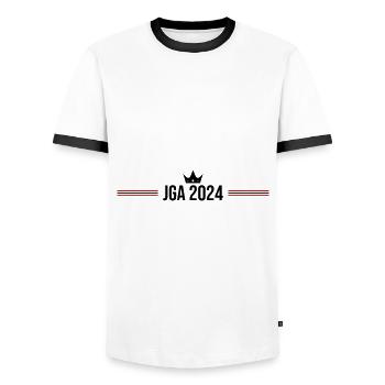 Bachelor Party 2024 Bachelor Party - Men's Ringer Shirt - white/black - Front - AI Model Female 172 light (172cm) & AI Model Male 178 dark (178cm)