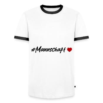 Mannschaft Herz - Männer Kontrast-T-Shirt - Weiß/Schwarz - Vorne - AI Model Female 172 light (172cm) & AI Model Male 178 dark (178cm)