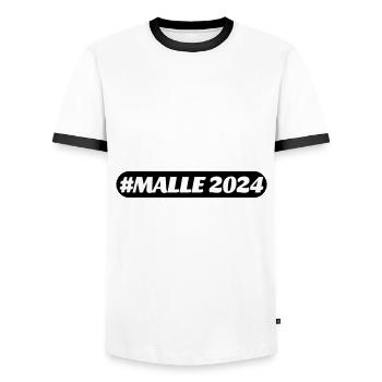 Malle 2024 - Männer Kontrast-T-Shirt - Weiß/Schwarz - Vorne - AI Model Female 172 light (172cm) & AI Model Male 178 dark (178cm)