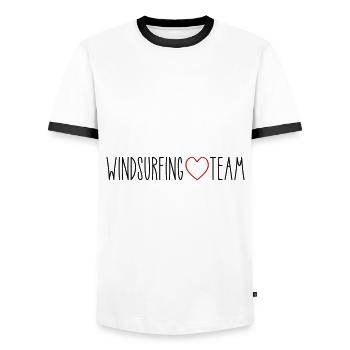 Windsurfing Team Herz - Männer Kontrast-T-Shirt - Weiß/Schwarz - Vorne - AI Model Female 172 light (172cm) & AI Model Male 178 dark (178cm)