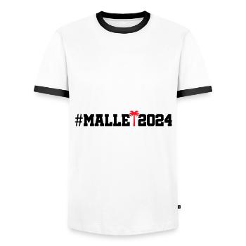 Malle 2024 - Männer Kontrast-T-Shirt - Weiß/Schwarz - Vorne - AI Model Female 172 light (172cm) & AI Model Male 178 dark (178cm)