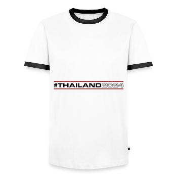 Thailand 2024 - Männer Kontrast-T-Shirt - Weiß/Schwarz - Vorne - AI Model Female 172 light (172cm) & AI Model Male 178 dark (178cm)