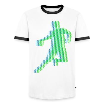 HANDBALL Streifenraster 3C - Männer Kontrast-T-Shirt - Weiß/Schwarz - Vorne - AI Model Female 172 light (172cm) & AI Model Male 178 dark (178cm)