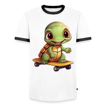 Skateboarding turtle, sporty animal design - Men's Ringer Shirt - white/black - Front - AI Model Female 172 light (172cm) & AI Model Male 178 dark (178cm)