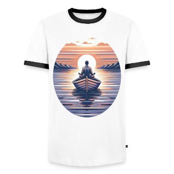 Voilier, Méditation, Coucher De Soleil, Nature - T-shirt contrasté Homme - blanc/noir - Devant - AI Model Female 172 light (172cm) & AI Model Male 178 dark (178cm)