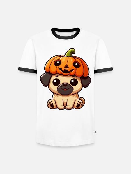 Söt, Halloween, Pumpa, Mops, Hund, Tecknad Oktober, - Kontrast-T-shirt herr - 