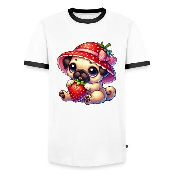 Carlin à la fraise d’été fruité - T-shirt contrasté Homme - blanc/noir - Devant - AI Model Female 172 light (172cm) & AI Model Male 178 dark (178cm)