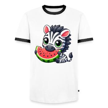 Zebra Melon Cartoon Watermelon Summer - Men's Ringer Shirt - white/black - Front - AI Model Female 172 light (172cm) & AI Model Male 178 dark (178cm)