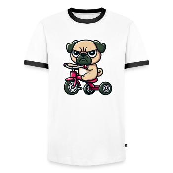 Lustiger Mops auf Dreirad - Männer Kontrast-T-Shirt - Weiß/Schwarz - Vorne - AI Model Female 172 light (172cm) & AI Model Male 178 dark (178cm)