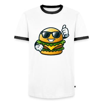 Cool Burger Lunettes de soleil Fast Food Pouces vers le haut - T-shirt contrasté Homme - blanc/noir - Devant - AI Model Female 172 light (172cm) & AI Model Male 178 dark (178cm)
