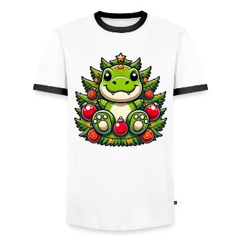 Mignon T-Rex Arbre de Noël Père Noël Dino - T-shirt contrasté Homme - blanc/noir - Devant - AI Model Female 172 light (172cm) & AI Model Male 178 dark (178cm)