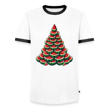 Weihnachtsbaum Melone Sommer Winter - Männer Kontrast-T-Shirt - Weiß/Schwarz - Vorne - AI Model Female 172 light (172cm) & AI Model Male 178 dark (178cm)
