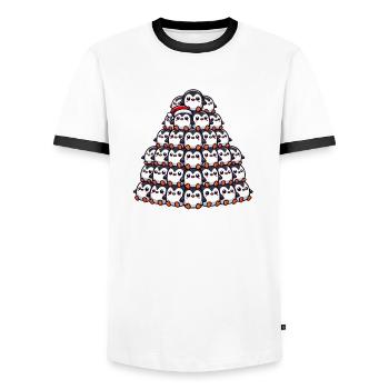 Penguin Christmas Christmas Tree Christmas Tree - Men's Ringer Shirt - white/black - Front - AI Model Female 172 light (172cm) & AI Model Male 178 dark (178cm)