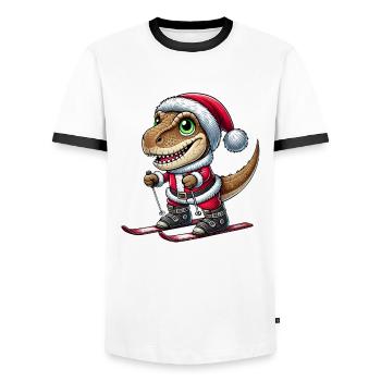 Noël Dino Skier Trex Père Noël - T-shirt contrasté Homme - blanc/noir - Devant - AI Model Female 172 light (172cm) & AI Model Male 178 dark (178cm)