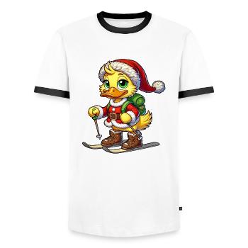 Winter Ente Weihnachten Skifahrer Santa Claus - Männer Kontrast-T-Shirt - Weiß/Schwarz - Vorne - AI Model Female 172 light (172cm) & AI Model Male 178 dark (178cm)