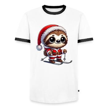 Weihnachtsfaultier Ski Wintersport Spaß - Männer Kontrast-T-Shirt - Weiß/Schwarz - Vorne - AI Model Female 172 light (172cm) & AI Model Male 178 dark (178cm)