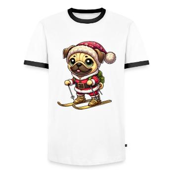 Pug on skis winter fun Christmas - Men's Ringer Shirt - white/black - Front - AI Model Female 172 light (172cm) & AI Model Male 178 dark (178cm)