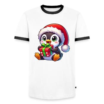 Christmas Penguin with Gift Funny Style - Men's Ringer Shirt - white/black - Front - AI Model Female 172 light (172cm) & AI Model Male 178 dark (178cm)