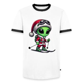 Weihnachten Alien Skifahrer Santa Skisport - Männer Kontrast-T-Shirt - Weiß/Schwarz - Vorne - AI Model Female 172 light (172cm) & AI Model Male 178 dark (178cm)