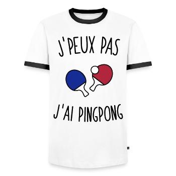 J'peux pas j'ai pingpong - T-shirt contrasté Homme - blanc/noir - Devant - AI Model Female 172 light (172cm) & AI Model Male 178 dark (178cm)