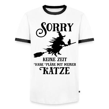 Katze Pläne Hexe - Männer Kontrast-T-Shirt - Weiß/Schwarz - Vorne - AI Model Female 172 light (172cm) & AI Model Male 178 dark (178cm)