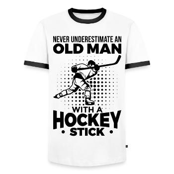 Alter Eishockey Fan - Männer Kontrast-T-Shirt - Weiß/Schwarz - Vorne - AI Model Female 172 light (172cm) & AI Model Male 178 dark (178cm)