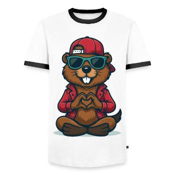 Cooler Herz-Biber - Männer Kontrast-T-Shirt - Weiß/Schwarz - Vorne - AI Model Female 172 light (172cm) & AI Model Male 178 dark (178cm)