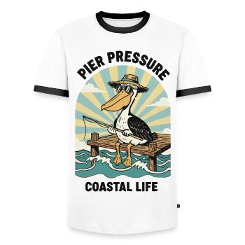 Pelican Fisherman Pier Pressure Coastal - Men's Ringer Shirt - white/black - Front - AI Model Female 172 light (172cm) & AI Model Male 178 dark (178cm)
