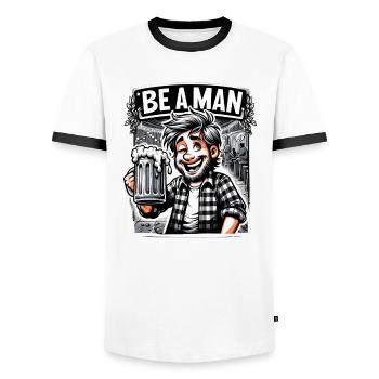 Be A Man Lustiges Bier Design Für Männer - Männer Kontrast-T-Shirt - Weiß/Schwarz - Vorne - AI Model Female 172 light (172cm) & AI Model Male 178 dark (178cm)