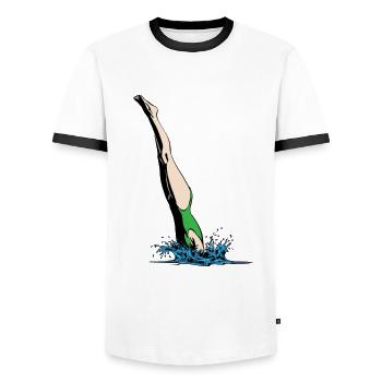 Kopfsprung Frau - Männer Kontrast-T-Shirt - Weiß/Schwarz - Vorne - AI Model Female 172 light (172cm) & AI Model Male 178 dark (178cm)