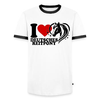 I love Pferd Deutsches Reitpony - Männer Kontrast-T-Shirt - Weiß/Schwarz - Vorne - AI Model Female 172 light (172cm) & AI Model Male 178 dark (178cm)