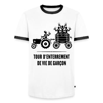 Tour D’Enterrement Vie Garçon Tracteur Tonneau (B) - T-shirt contrasté Homme - blanc/noir - Devant - AI Model Female 172 light (172cm) & AI Model Male 178 dark (178cm)
